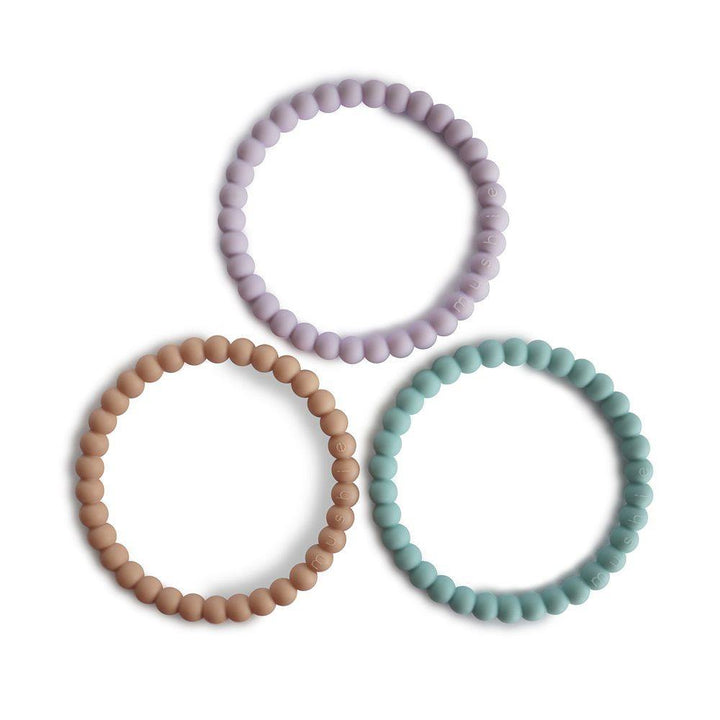 Mushie Silicone Pearl Teether Bracelets Lilac/Cyan/Soft Peach