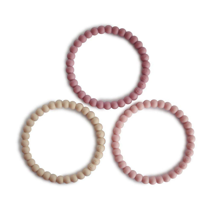 Mushie Silicone Pearl Teether Bracelets Linen/Peony/Pale Pink