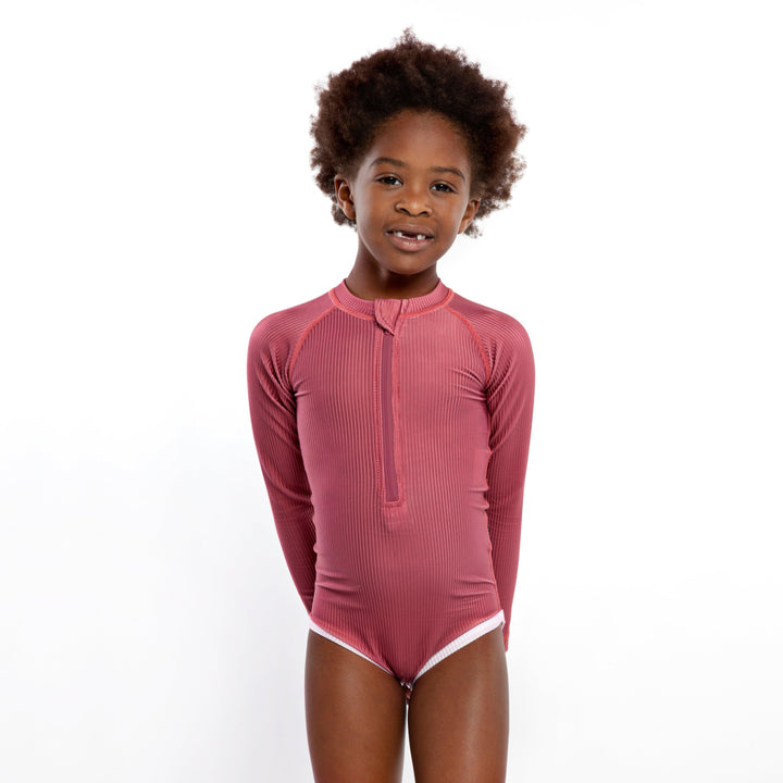 Garnet Ribbed Long Sleeve Swimsuit - The Crib