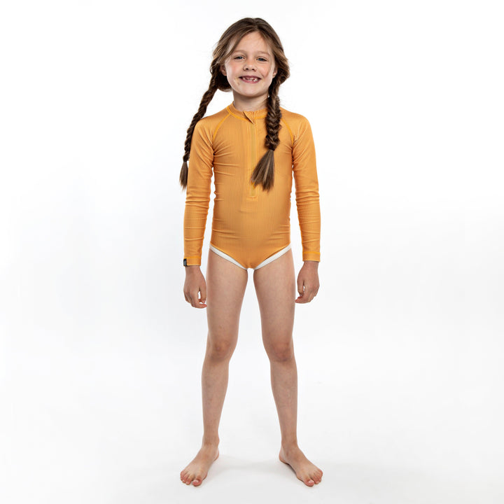 Golden Ribbed Long Sleeve Swimsuit - The Crib