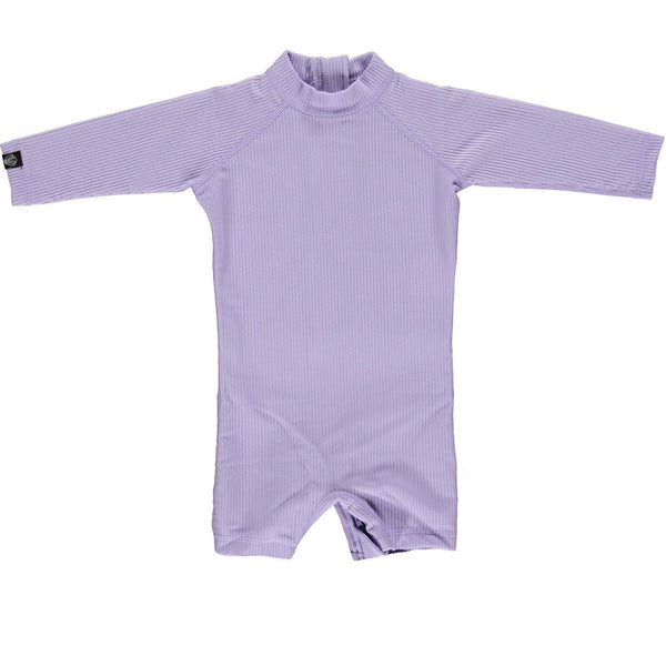 Lavender Long Sleeve Ribbed Baby Swimsuit - The Crib