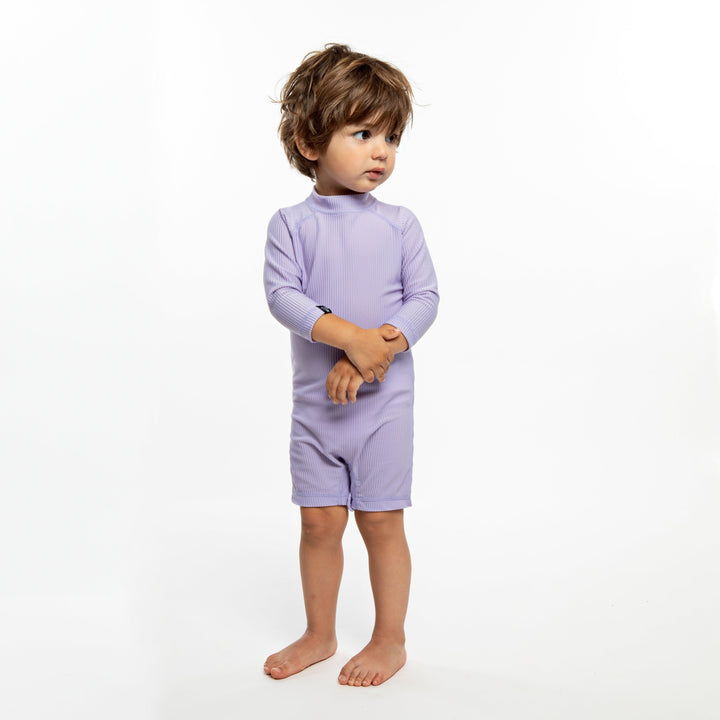 Lavender Long Sleeve Ribbed Baby Swimsuit - The Crib